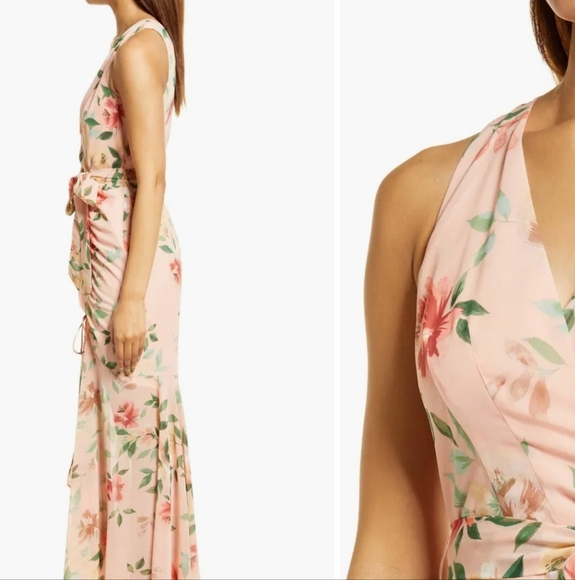 Eliza J Floral Gathered Dress Blush Sz 6 - Picture 4 of 15